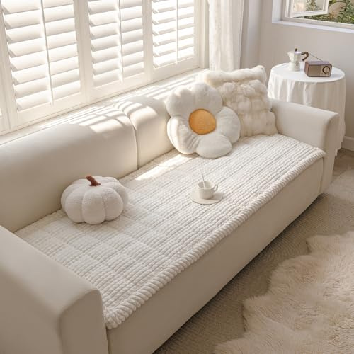 AEEISHOMEREFORM Flanell Sofaüberwurf - rutschfeste Sofadecke mit Extra Dicke PP-Baumwolle, Maschinenwaschbar, Haustierfreundlich, Couchschutz für Sofa (Weiß, 70x210 cm)