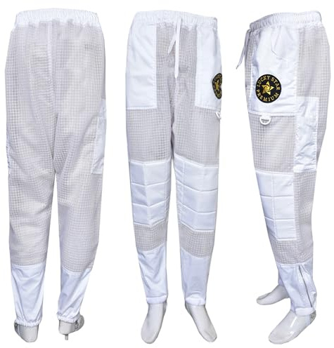 Beekeeping Trousers 3 Layer Ventilated – Sting Proof Bee Pants, Heavy Duty Protective Beekeeper Trousers, Reinforced Knees, Sizes M–3XL (White, M)