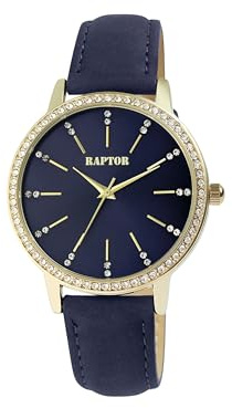 Raptor Damenuhr Schwarz Silber Glitzer Lederarmband | Armbanduhr Damen Leder schwarz elegant | Damenuhr Silber Glitzer – Damen Uhr silberfarben Leder modisch