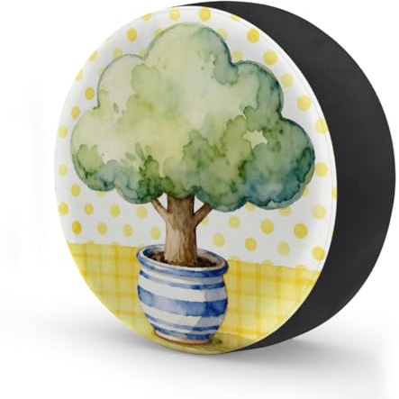 Ginfult Yellow Polka Dots Plaid Tree Plant Pots Spare Tyre Cover 16 in Waterproof Wheel Covers Elastic Tire Covers for Car Trailer Trucks