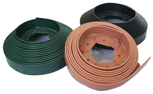 10m Rasenkante mit 30 Erdnägeln, Höhe 5cm Beeteinfassung Kunststoff PE L-Profil, Rasenbegrenzung Gartenabgrenzung für Blumenbeete, Gartenwege und Steine(4.5cm*5cm Green)