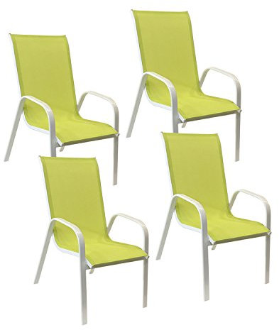 Happy Garden 4er Set Stühle Marbella aus grünem Textilene - weißem Aluminium
