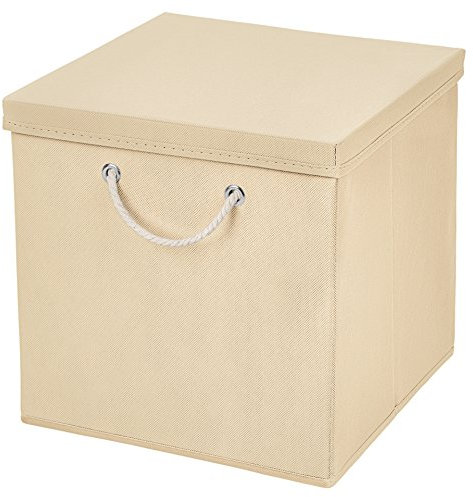 1 Stück Creme Faltbox 30 x 30 x 30 cm Aufbewahrungsbox faltbar mit Kordel und mit Deckel
