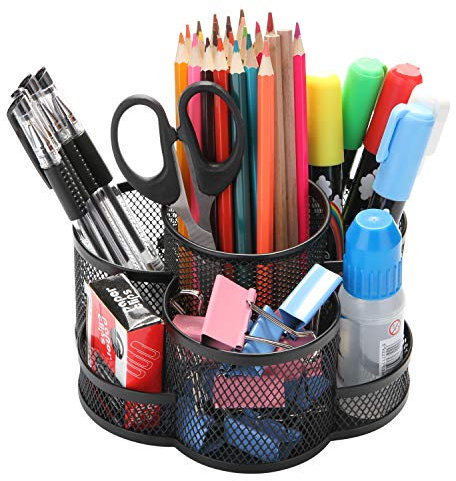 AGPtEK Rotierender Stifthalter, Desktop-Stiftköcher mit rutschfester Gummi-Matte, 360° Drehung und 7 Fächer, Bürobedarf Utensilienschal Aufbewahrungsbox, Schwarz - MEHRWEG