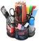 Porte-crayons Rotatif en Métal, Porte-stylo de Bureau avec Tapis Antidérapant, Rotation à 360° et 7 Compartiments, Organiseur de Rangement pour Fournitures, Noir