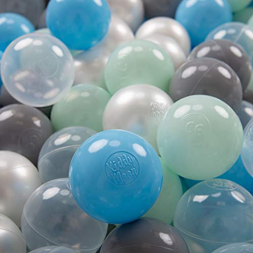 KiddyMoon 700 ∅ 7Cm Bolas Colores De Plástico para Piscina para Niños, Perla/Gris/Transparente/Azul Celeste/Menta