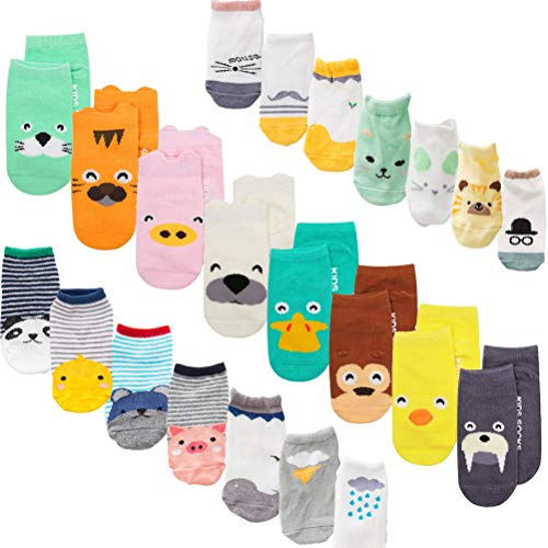 XM-Amigo Baby Socks, 12/22 Pairs Set Anti Slip Gripper Toddler Socks | Cute Animal Cartoon Printed Infant Floor Socks for Baby Boys Girls, Ideal For Crawling & Walking