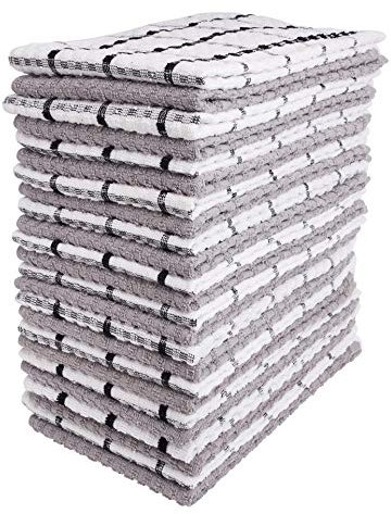 Kitchen Towels - Dish Towels and Dish Cloths - Hand Towel and Dishcloths Sets - 100% Soft Ring Spun Combed Cotton - Great for Cooking in Kitchen or Household Cleaning - Size 15 x 25 (Grey, 24)