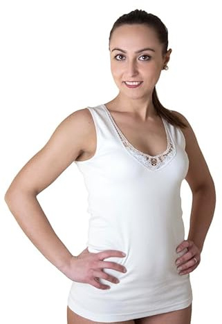 New Day intimo eccezionale Pacco da 3 Canotta Donna Cotone 100%,Canottiera Donna Spalla Larga Cotone,Canotte Intime Donna Bordo Liscio in Raso o Pizzo macramé, Bianca o Nera