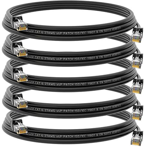 HB-DIGITAL 5x 5m Patchkabel RJ45 LAN CAT 6 Ethernetkabel Netzwerkkabel bis zu 1 Gbit/s CAT 6 Kupfer Profi U/UTP DSL für Patchpanel Switch Router Modem - Schwarz