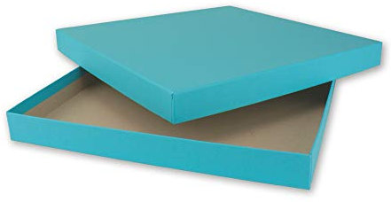 NEUSER PAPIER 4x Quadratische Aufbewahrungs- und Geschenk-Schachtel in Türkis (Blau) - 24 x 24 x 2,3 cm - Stülp-Schachtel mit Deckel - Ideal als Fotobox und Geschenkbox