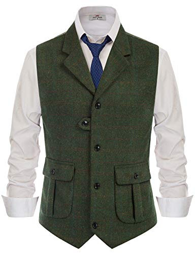 Paul Jones Herren-Tweed-Weste mit Fischgrätenmuster, britischer maßgeschneiderter Kragen, Anzugweste, Armee-Plaid, Small
