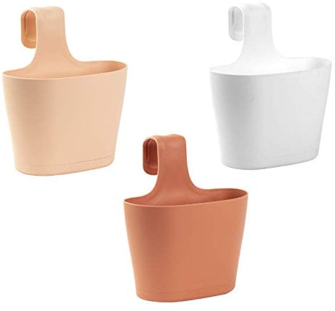 ENGELLAND 3 x Blumentopf zum Auf-Hängen, Geländertopf, Rotbraun, Weiß, Apricot, Hängetopf, Balkon-Kasten, oval, Übertopf, Pflanzkasten, mit Wasserspeicher/Wasserauffangschale, 2,8 Liter