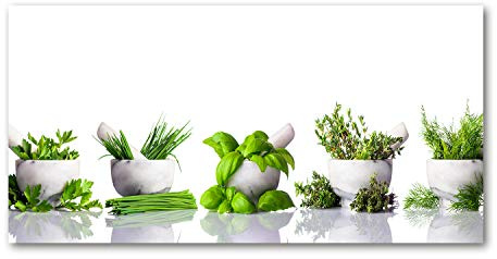 Tulup Spritzschutz Glas Küche 120x60 cm Küchenrückwand Glassplatte Küche Herd Küchenrückwand aus Echtglas Abdeckplatte - Blumen & Pflanzen - Grün - Kräuter