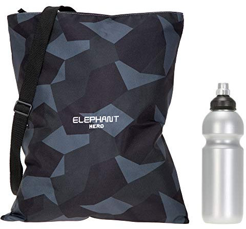 Elephant Turnbeutel Sportbeutel Hero Signature Attach Bag Tasche fixierbar Jungen Mädchen Auswahl passt zu Cyber Camo, Two Tone, Flower, Cube oder Plaid + Trinkflasche (Cyber Camo Blau 12774)