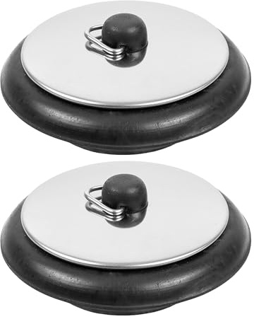 Universal Stöpsel, 2 Stück, Ø 42 auf 39 mm Oberseite auf Unterseite, Gummi Ablauf Stopfen für 1 1/2 Zoll Ventilablauf, Ø 60 mm Chrom Metall Blende, Ablaufstöpsel Duschwanne, Spülbecken Gummistöpsel