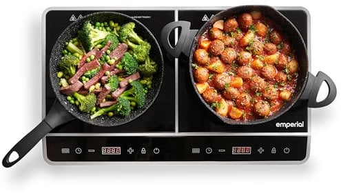 Emperial Twin Induction Hob - 2800W Portable Double Induction Plate with LED Display, 4-Hour Timer Function, Multi-Heat Settings and Power Levels for Home, Camping, Caravan, Student Living & Cooking