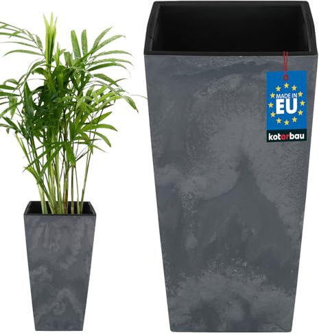 KOTARBAU® Macetero cuadrado con maceta interior, 27x50 cm, Efecto hormigón, Macetero gris, Macetero con inserto extraíble, Macetero de plástico, Tiesto decorativo, Macetero alto de interior y exterior