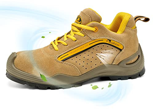 Safetoe Zapatos de Seguridad Hombres y Mujer, 7296YN Botas de Seguridad Tipo de Cuero Transpirable, Puntera de Material Punta de Acerol Ligeros Calzado, Zapatillas para Plantilla mas Comodas