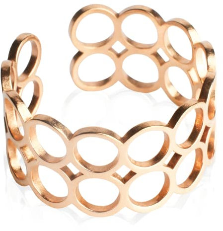 Offener Statement Ring Damen • Chunky Cuff Ring roségold • Edelstahl Schmuck mit geometrischem Design • verstellbar ab Größe 60 (Ø 19 mm)