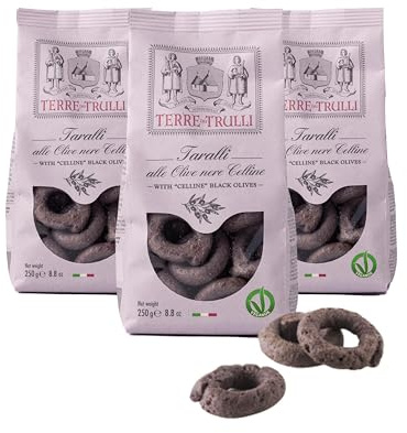Terre Dei Trulli Taralli Pugliesi Olive Nere Celline 3 Confezioni Da 250g | Taralli Artigianali Per Uno Snack Veloce E Gustoso, Snack Salati, Made In Italy