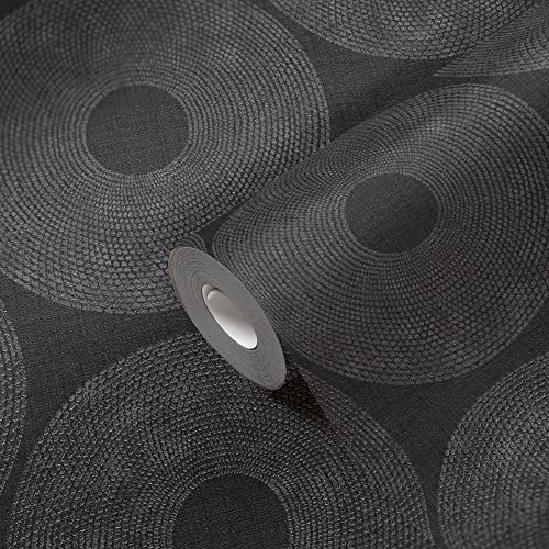 Livingwalls Vliestapete Kreise Schwarz Grau 385243 Design Tapete Wohnzimmer Schlafzimmer 10,05x0,53m Made in Germany