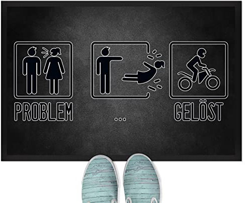 JUNIWORDS Fußmatte, Problem gelöst, Cross Motorrad, 60 x 40 cm, mit Gummirand