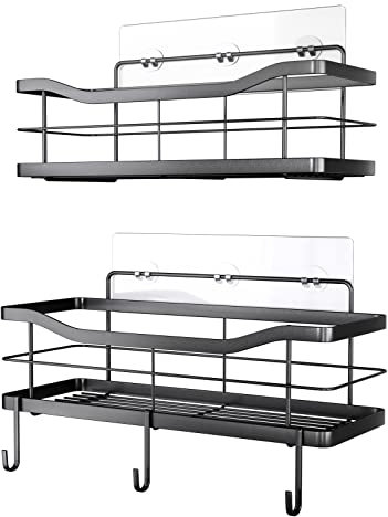 Kiemeu Edelstahl Duschablage Ohne Bohren Schwarz Matt Badezimmer Duschregal Rostfrei Ohne Bohren Duschkorb Saugnapf Für Küche Badezimmer Aufbewahrung & Organisation