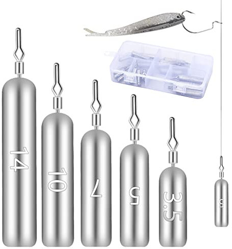 Pinsheng 25 Stück Gewichte Angeln Sinker, Zylinder Angeln Drop Shot Gewichte mit Angel- Box, Wirbel Dropshot Blei Angelzubehör Set 3.5 bis 14 g(5 Größen)