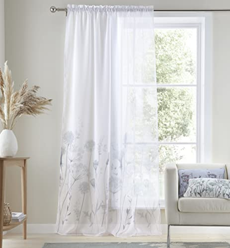 Catherine Lansfield Meadowsweet Voile-Vorhänge mit Blumenmuster, Weiß