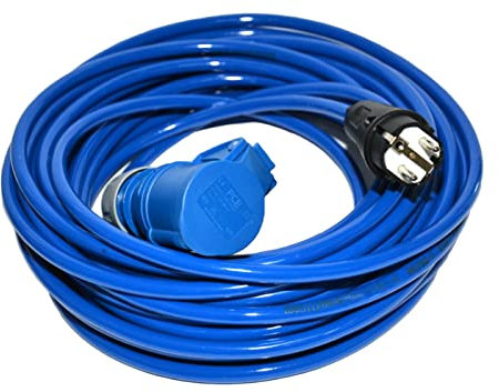 Hilark Cable Tech Verlängerungskabel H07BQ-F 3g2,5 mm (3x2,5 mm), CEE-Stecker, 3-polig, Adapter für Wohnmobil, Wohnwagen, Boot, Baujahr (50 Meter, Blau)