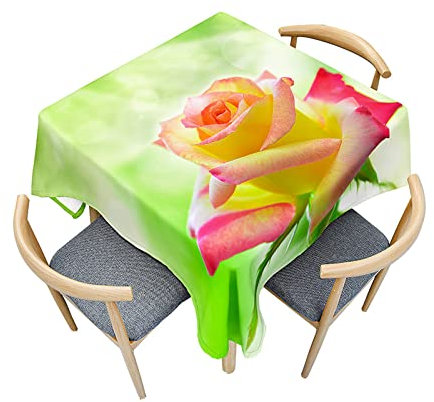 Morbuy Outdoor-Tischdecken Quadratisch, Rose Blume Muster Tischdecke Wasserdicht Küchentischdecke Abwischbar Fleckschutz Tischtuch für Restaurant Garten Party (60x60cm,Gelbe Rosenblüte)