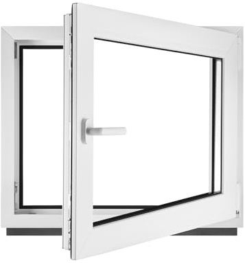‎BauPLAZA - Finestra Serramenti in PVC - BIANCO - Vetro triplo - LxA 120 x 80 cm apertura Destra - Rinforzo in acciaio - 1200 x 800 mm - anta-ribalta - Ottima scelta