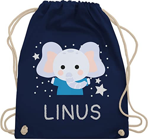 Turnbeutel Rucksack - Elefant Kinder - Unisize - Navy Blau - stofftasche kindergarten tasche für kita elefanten geschenke name beutel stoffbeutel und elefantenmotiv jungen juterucksäcke junge