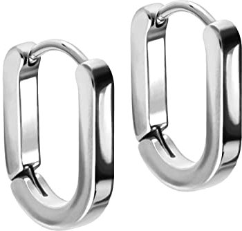 FILANGO 1 Paar Chirurgenstahl Creolen OVAL Ohrring Ohrclicker Ohr Schmuck Silberfarben 17 mm