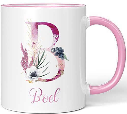 JUNIWORDS Tasse, Boel, Name Anfangsbuchstabe Initial Alphabet Floral Buchstabe B Monogramm Motiv, Rosa (5499499)