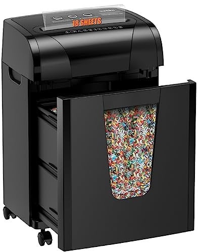 Suntiko Paper Shredder, 18-Sheet Cross Cut Level P-4, Shred Paper/Credit Card/CD, with Large Pull Out Bin，Insert Auto Jam Proof System Shredder for Home&Office