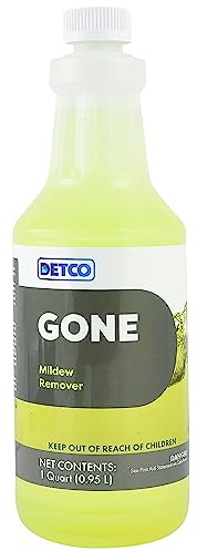 Detco GONE Instant Mold & Mildew Remover - 12.5% Bleach Industrial-Strength Cleaner, Stain Removal on Shower, Siding, Bathroom Tile, Grout, Trim, Boats, and Outdoor Furniture, 1-Quart Spray Bottle