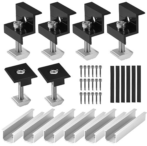 Vusddy Kit De Montage De Panneau Solaire, Support De Fixation pour Panneau Solaire, 6 Rails Et 6 Pinces en Aluminium, Lot de Système De Montage Photovoltaïque pour Hauteur 30mm Et 35mm