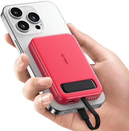 EMNT 5200mAh Batterie Externe Recharge Rapide avec connecteur Lightning intégré, Compatible avec iPhone 14/13/12/11/Pro/Pro Max (Rouge)