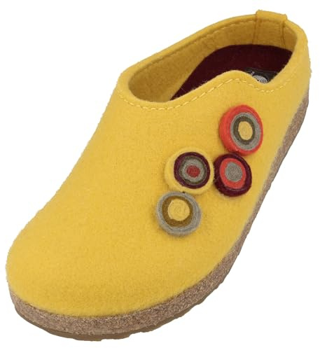 HAFLINGER Grizzly Kanon Filzpantoffel Hausschuh Filzclog Kork Leuchtgelb, Gr. 40
