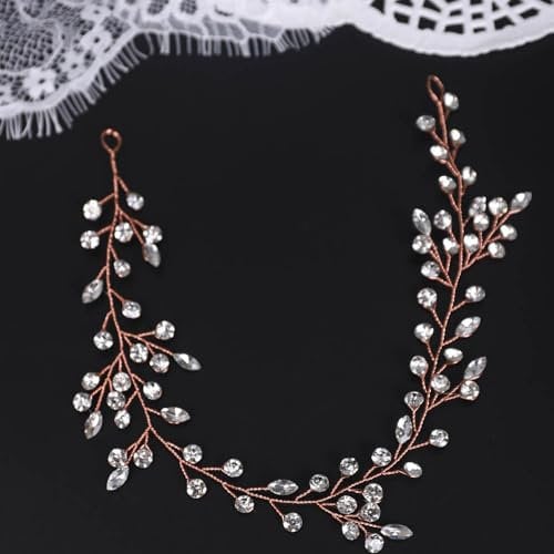 BERYUAN Women Crystal Rhinestone Wedding Hair Vine Rose Gold Wedding Headpiece Women Girls Bridal Headband Rose Gold Wedding Hair Accessories for Brides Bridesmaid (rose gold)
