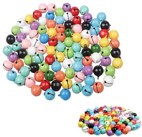 AOOTUERL 50 Pcs 14mm Glöckchen zum Basteln, Bunte Metallglöckchen Kleine Weihnachtsglocken für Festivaldekorationen, Anhänger Glocke für Weihnachtsbaum Hundehalsband(15-Farben)