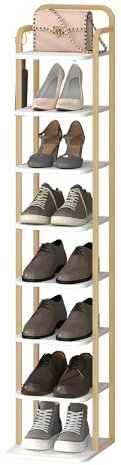Hzuaneri Vertikales Schuhregal, 8-Stöckige Schuhregale, Schuhturm für Kleine Räume, Freistehend, Verstellbar, Platzsparend, Weiß Gold SR04313A