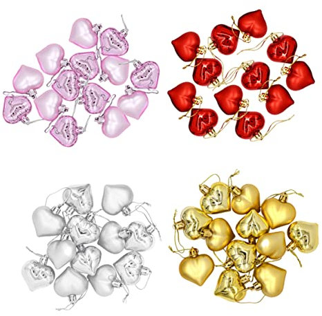 ABOOFAN Herzförmige Weihnachtsbaumkugeln Aus Boxen Mit Farbigen Christbaumkugeln in Rot Silber Gold Bruchsichere Hängedekoration Für Weihnachtsbaum Und Festdeko