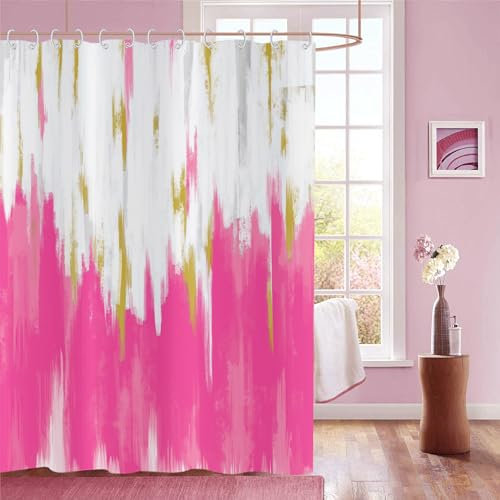 Caheansi Cortina de Ducha Rosa Intenso, Pintura al óleo de Graffiti, Pintura al óleo, Arte Moderno, Abstracto, Tela Impermeable, Lavable a máquina, con Ganchos, 72 Pulgadas de Ancho x 72 Pulgadas de