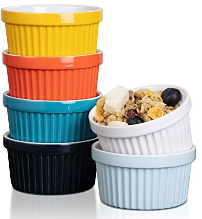 Lot de 6 moules à soufflé en céramique crème brûlée, mini casserole 240 ml, tasses à soufflé non adhésives, porcelaine, bols à crème brûlée, en céramique, étuis pour muffins, cupcakes (multicolore D)