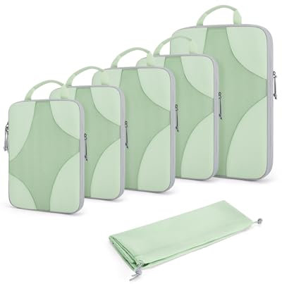 BAGSMART Compression Packing Cubes Set for Travel, 6 Set Packing Cubes Clothes Storage Bags for Carry On Suitcase, Lightweight Travel Essentials (6-Pack (1L+2M+2S+1Shoe Bag), Green