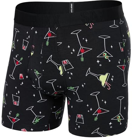 SAXX Underwear Co. Men's Droptemp Cooling Cotton Boxer Brief Fly, Atomic Happy Hour-black, M