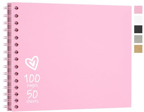 Vienrose 28,5 x 20,5 cm Fotoalbum zum Selbstgestalten und Einkleben mit 100 Seiten, Hardcover Kraftpapier Spiralalbum, DIY Sammelalbum für Hochzeit, Geburtstag, Rosa